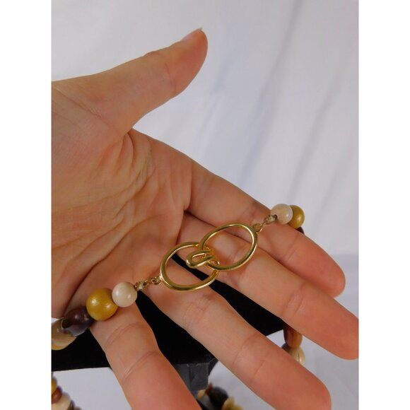 Vintage Chunky Bead Necklace Brown Cream Gold Oversized Statement Retro Jewelry - Picture 7 of 9